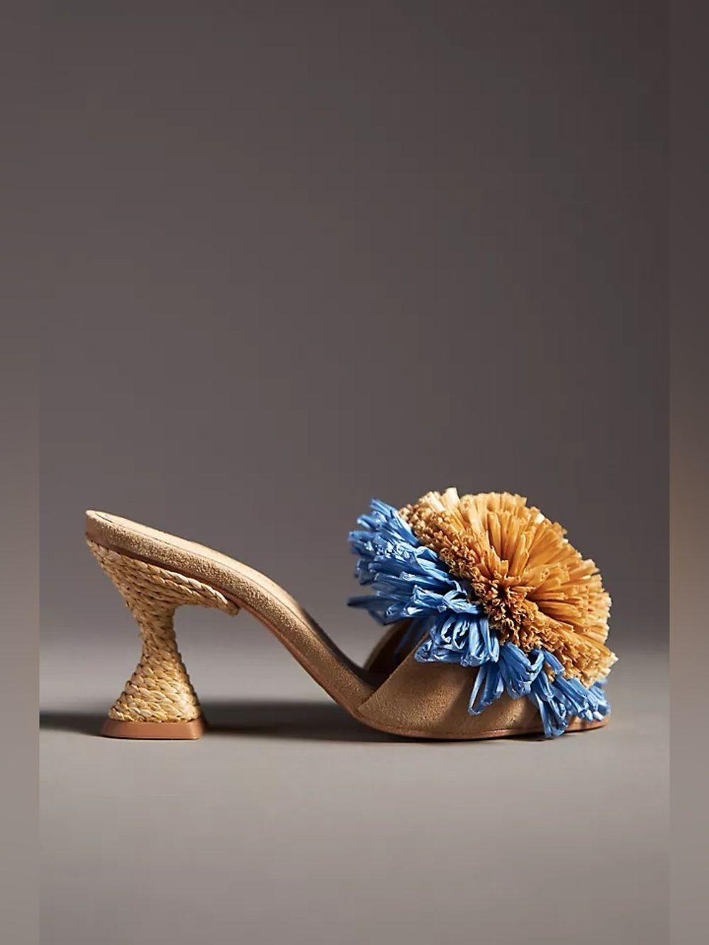 Paloma Barcel Blue & Tan Raffia Floral Heel Slide